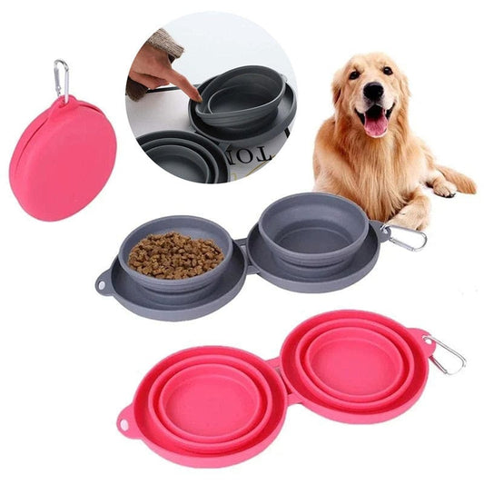 Rubber Foldable Double Bowl Pet Feeding-Pet Drinking & Feeding